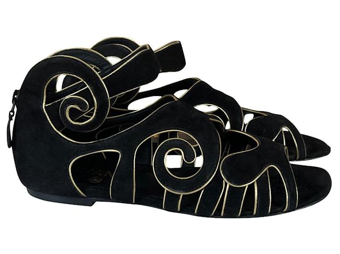 Chanel Paris/BYZANCE Runway Sandals Black Suede  ref.848330