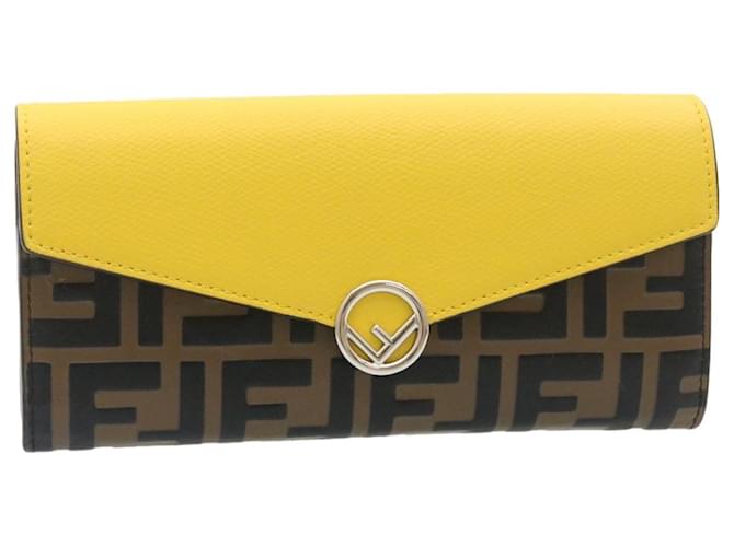 FENDI Zucca F is Continental Wallet Embossed Leather Yellow Brown Auth 34531  ref.848448