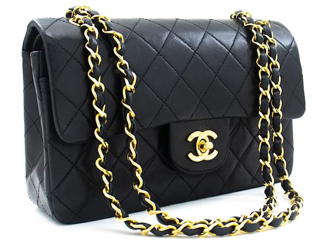Solapa forrada Chanel Classic 9Bolso de hombro con cadena de piel de cordero negro Cuero  ref.848524
