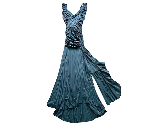 Donna Karan Black Label Drapiertes Abendkleid Dunkelblau