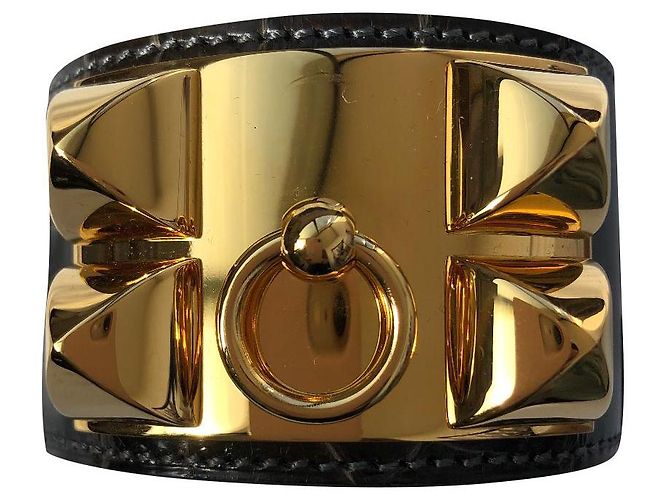 Pulseira Coleira Hermès Alligator Cinza 