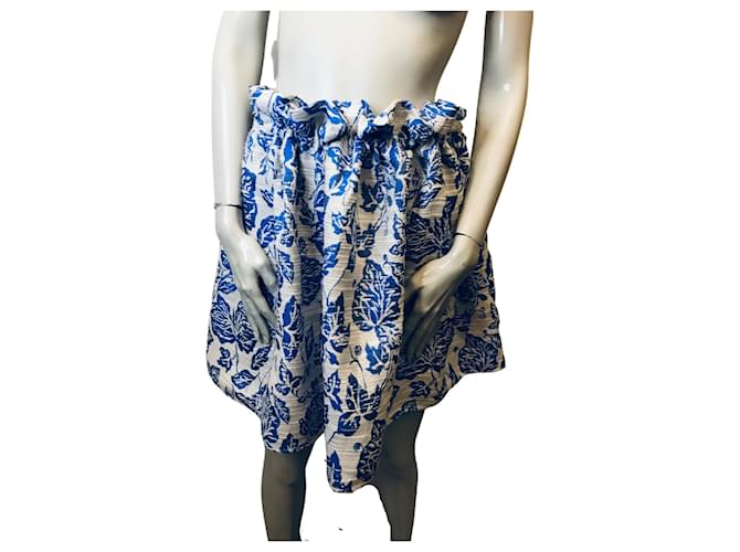 Autre Marque Alcoholic brocade patterned skirt White Light blue Cotton Polyester  ref.848579