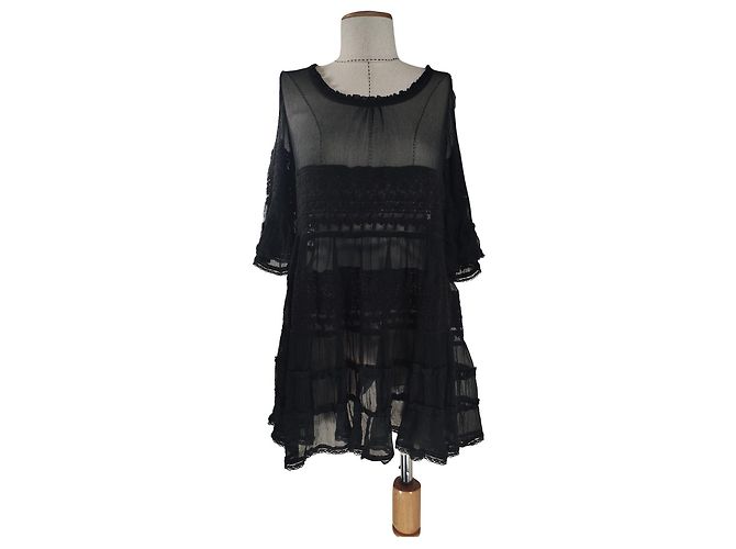 Autre Marque Top Timo in chiffon di seta nero M