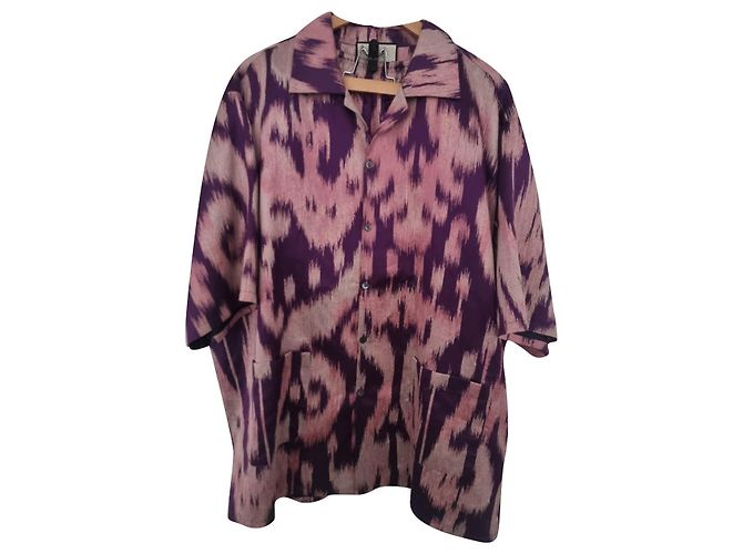Camisa Bowling Tie Dye Gucci Morada Seda Algodón Lino Púrpura