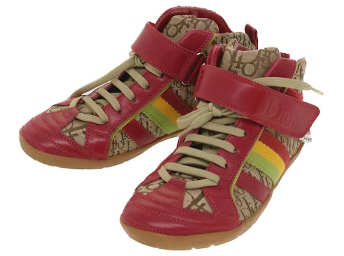 Baskets Christian Dior Rasta Color Baskets Cuir Toile 35 Authentification rouge 37995  ref.848684