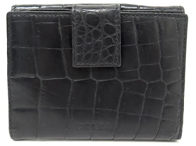 PRADA WALLET COIN PURSE IN BLACK CROCODILE LEATHER BLACK WALLET BOX Exotic leather  ref.849162