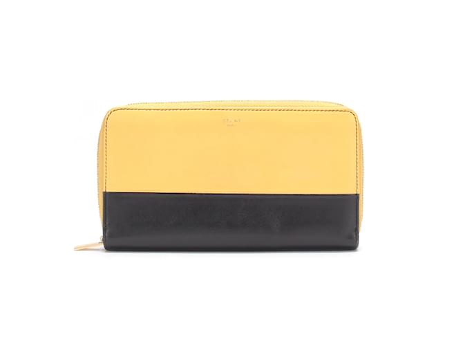 Céline Leather Bicolor Zip Around Wallet Yellow Pony-style calfskin  ref.849243
