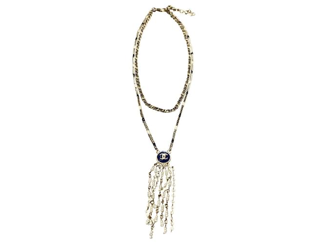 Chanel Halsketten Weiß Blau Golden Metall  ref.849292