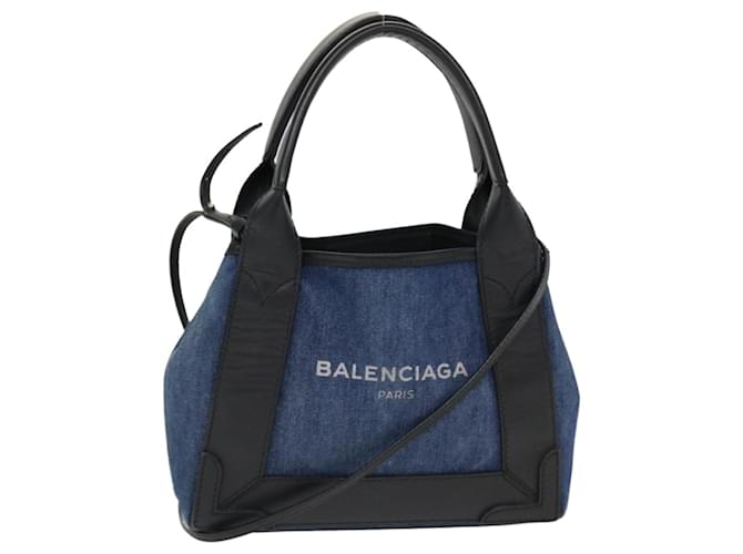 Bolsa de mão BALENCIAGA CabasXS em lona 2maneira Black Blue Auth 38049 Preto Azul  ref.849684