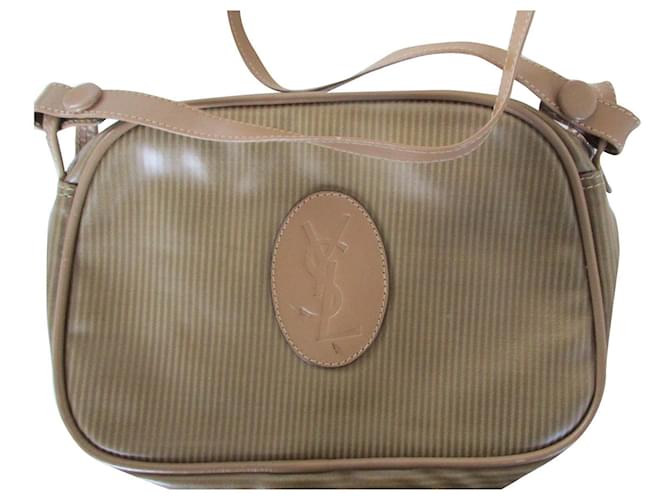 Yves Saint Laurent Striped coated canvas shoulder bag. Beige Cloth  ref.849767