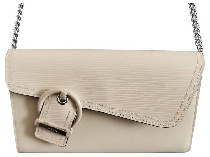 Bolsa tiracolo Lancel de couro e corrente creme Bege Cru