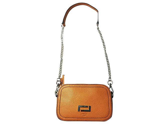 Bolsa camera Lancel em couro marrom camel Castanho claro Caramelo Hardware prateado