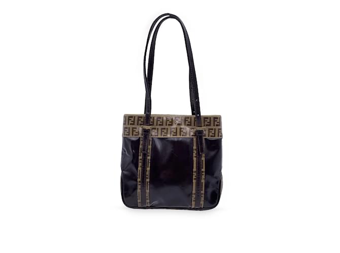 Fendi Brown Vinyl Crystal Canvas Mini Monogram Tote Bag Handbag Leather  ref.849785