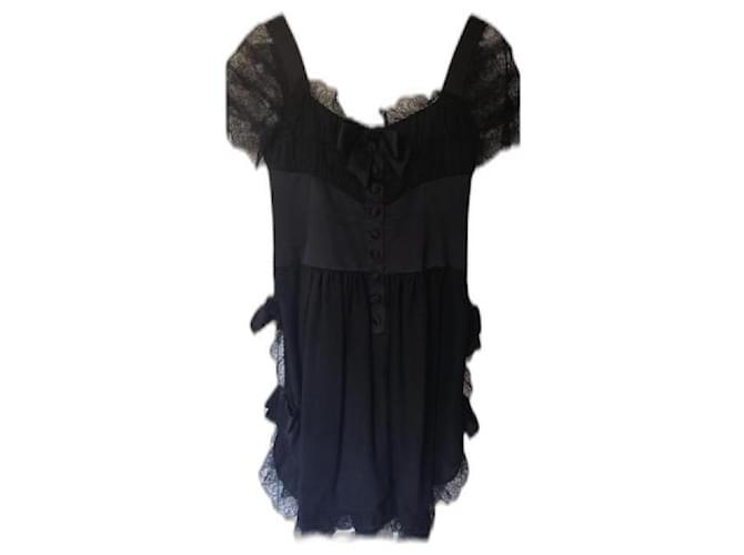 Cambon Chanel Dresses Black Silk Lace Satin  ref.850054