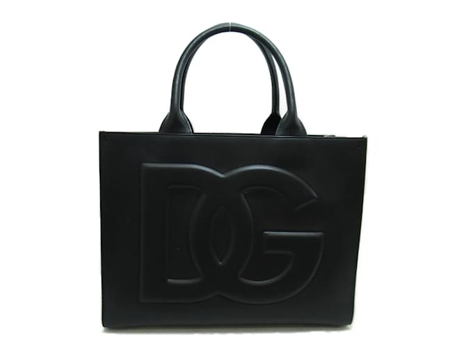 Dolce & Gabbana Sac cabas en cuir à logo gaufré BB7023QA2691 Veau façon poulain Noir  ref.850186