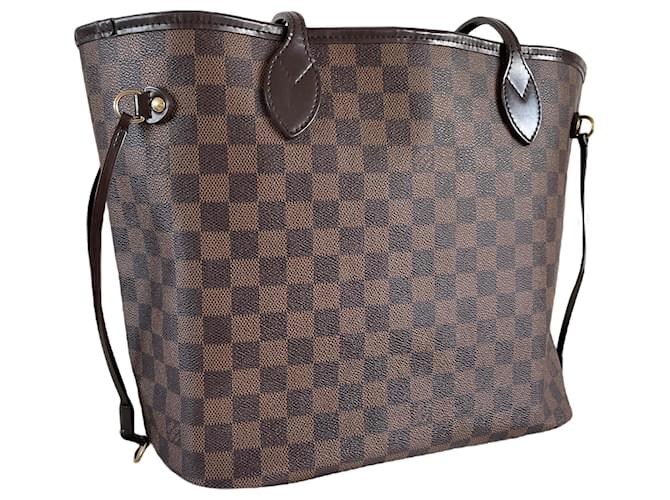 Louis Vuitton Neverfull MM damier ebene shoulderbag tote canvas vintage Brown Leather Cloth  ref.850260