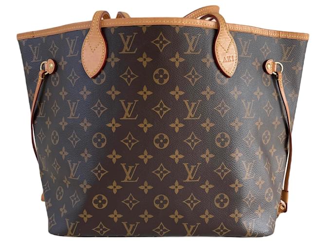 Louis Vuitton Neverfull MM monogram rose ballerine shoulderbag tote canvas vintage Brown Pink Leather Cloth  ref.850288