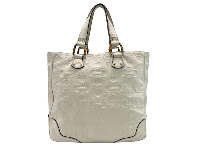 Gucci Handbag Tote Bamboo Details White Leather  ref.850634