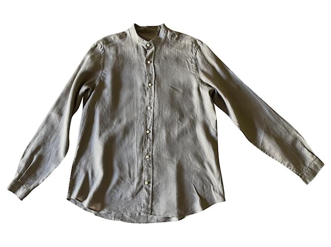 camicia in lino marrone tortora collo Mao Massimo dutti T. l (Dimensione del colletto 42cm) Beige Taupe Biancheria  ref.850652