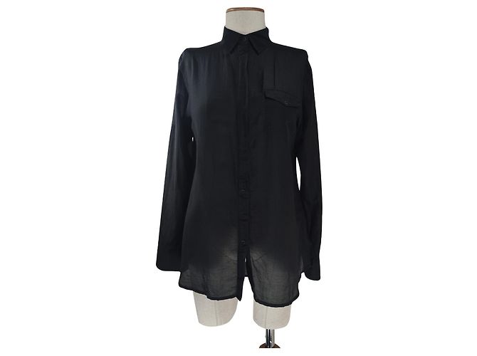 Club Monaco Camicia Nera Trasparente in Seta e Cotone Nero
