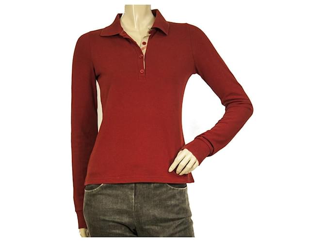 Burberry Red Cotton Long Sleeve Classic Polo neck T- Shirt top taille XS Coton Rouge  ref.851275