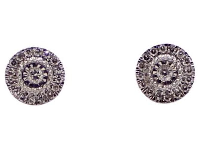 Autre Marque Boucles d'oreilles or blanc 750%o pavage de diamants Bijouterie argentée  ref.851309