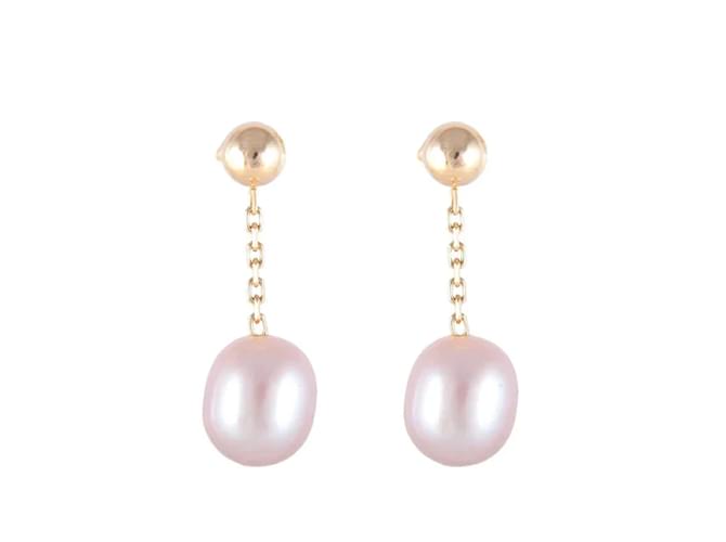 Autre Marque Yellow gold earrings 750%o pendants with cultured pearls Gold hardware  ref.851314