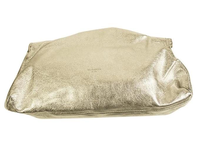 Autre Marque Giulia Maresca Milano Silver Leather Pleated Ruched Opening Clutch Bag Handbag Silvery  ref.851326