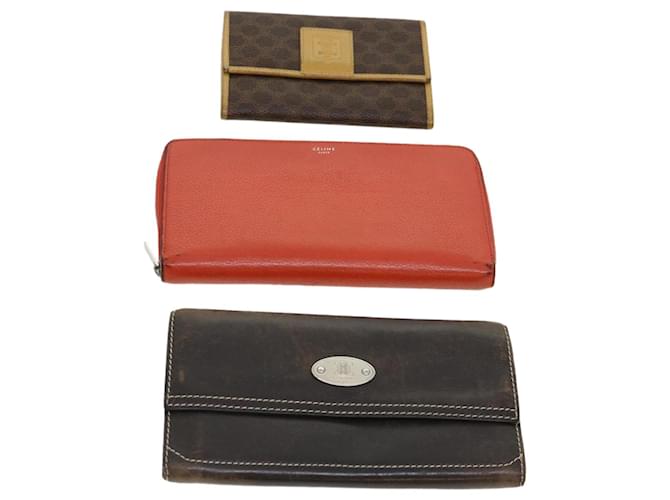 Céline CELINE Wallet Leather 3Set Red Brown black Auth bs4413  ref.851386