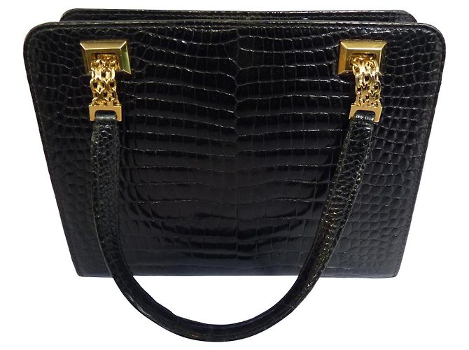 Bolsa Gucci em couro de crocodilo preto