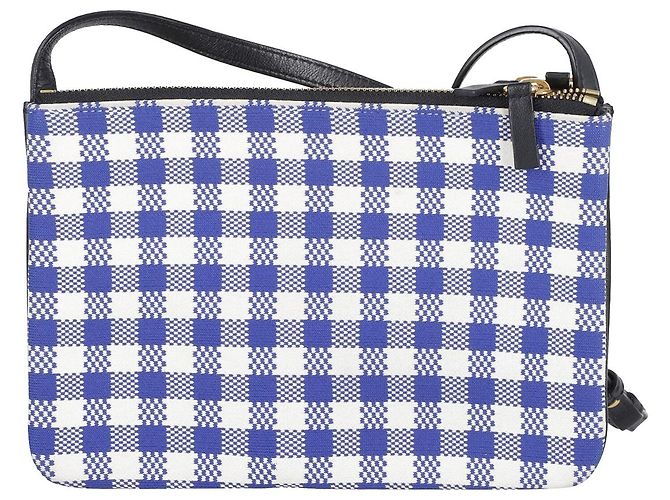 Céline Bolsa transversal Celine Trio Gingham em algodão azul e branco