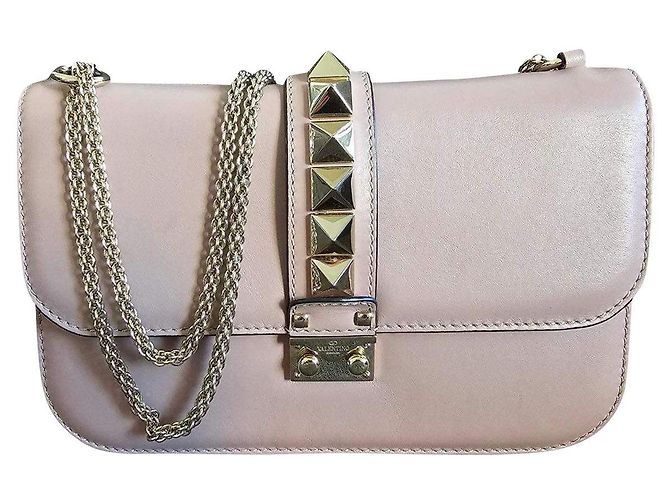Borsa Valentino Rockstud con patta in pelle beige