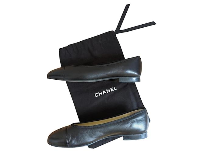 Cambon Chanel Ballerines Cuir Noir  ref.851633