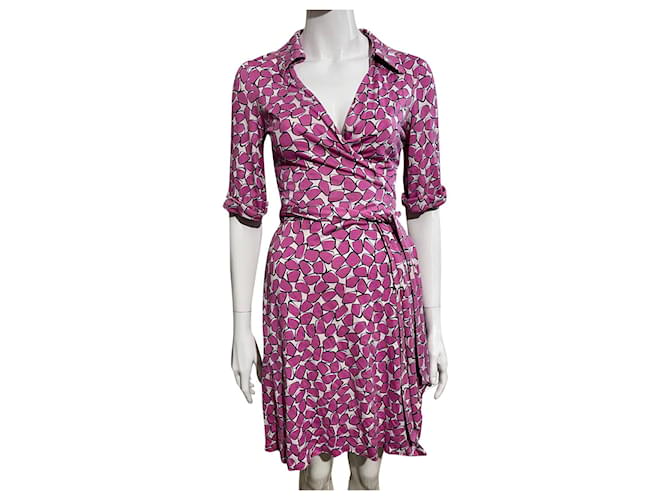 Diane Von Furstenberg DvF Jessica print silk wrap dress Pink White  ref.851647