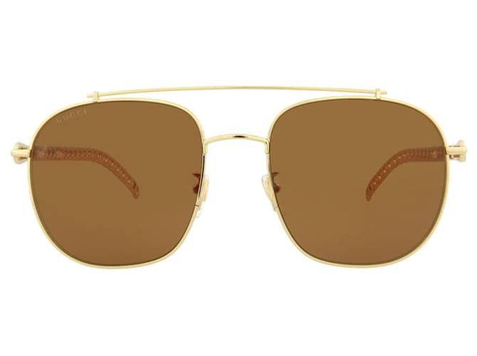 Gucci Gold Metal Squared Sunglasses in Brown for Men