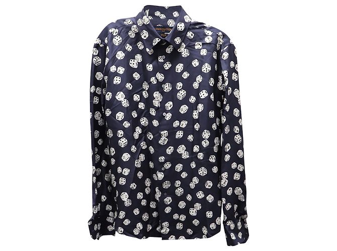 Camicia Louis Vuitton Monogram Dice Regular Fit in cotone blu navy