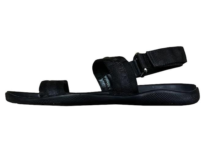 Prada Männer Sandalen Schwarz Leder Leinwand  ref.851786