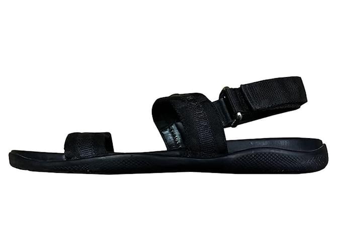 Prada Men Sandals Black Leather Cloth  ref.851786