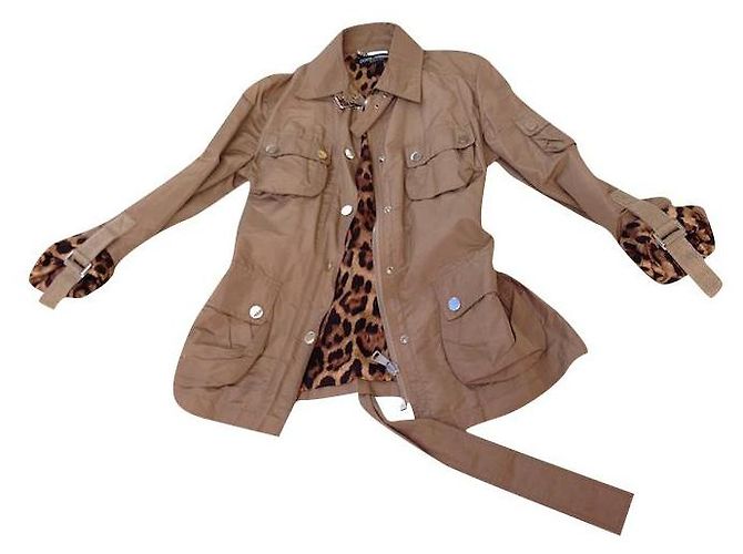 Parka Dolce & Gabbana Khaki Leopardenprint