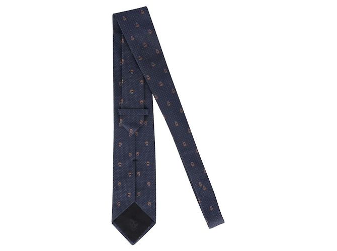 Cravatta Alexander McQueen con stampa teschio in seta blu navy