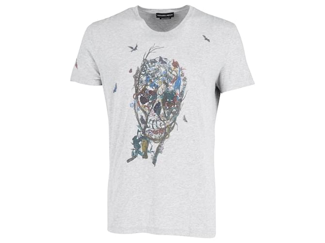 Alexander McQueen Skull Print Short Sleeve T-shirt in Grey Cotton   ref.851949