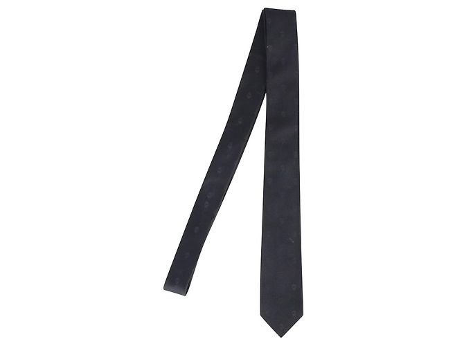Cravatta Alexander McQueen con stampa teschio in seta nera