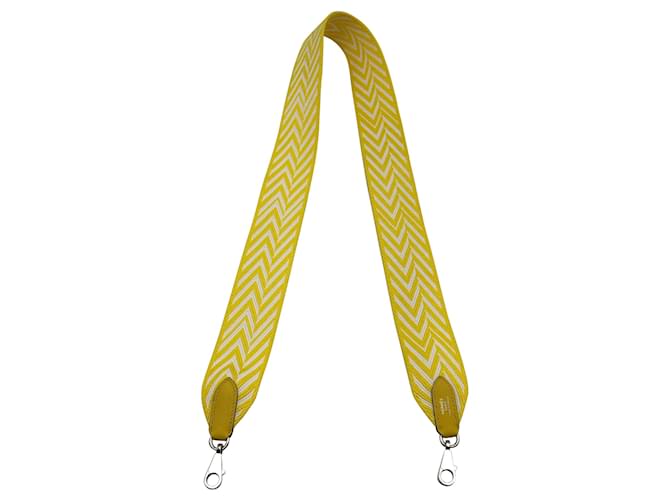 Hermès Zigzag 50Bandoulière mm en toile chevron jaune et blanche PHW  ref.852002