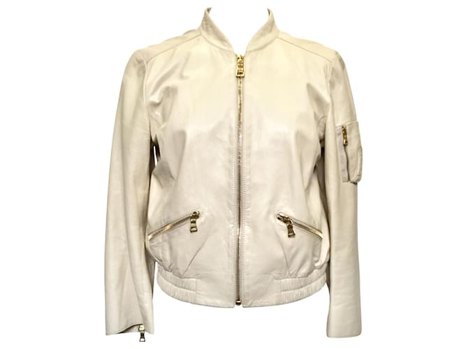 Cream leather 2025 look jacket