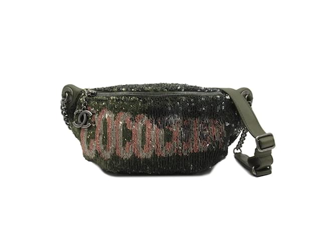 Chanel Coco Cuba Leather & Sequin Belt Bag Green ref.852055 - Joli