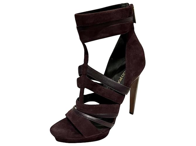 Gladiator high heeled sandals by Emilio Pucci Brown Suede Leather  ref.852591