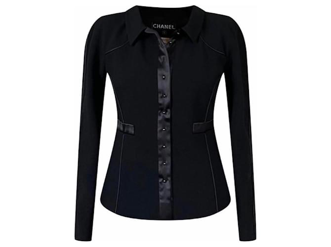 Chanel Black tweed Jacket Wool  ref.852651
