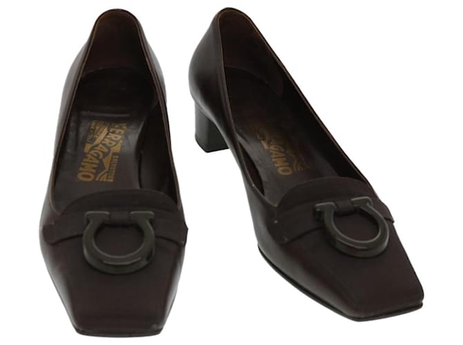 Zapatos Salvatore Ferragamo Cuero nylon 6 1/2 Autenticación marrón oscuro 38167  ref.852725