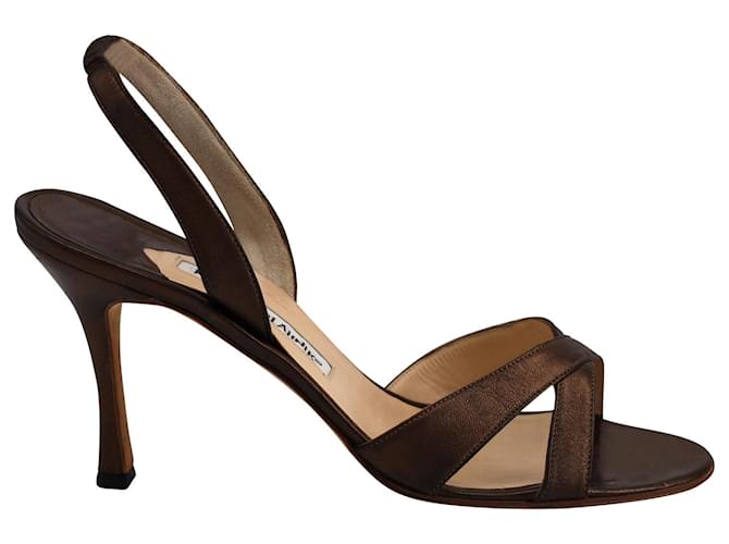 Manolo Blahnik Callasli 90 Slingback Sandals in Bronze Leather Metallic  ref.852932