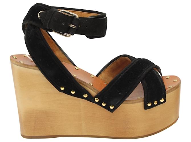 Céline Celine Phoebe Platform Wedge Sandals in Brown Wood   ref.852968